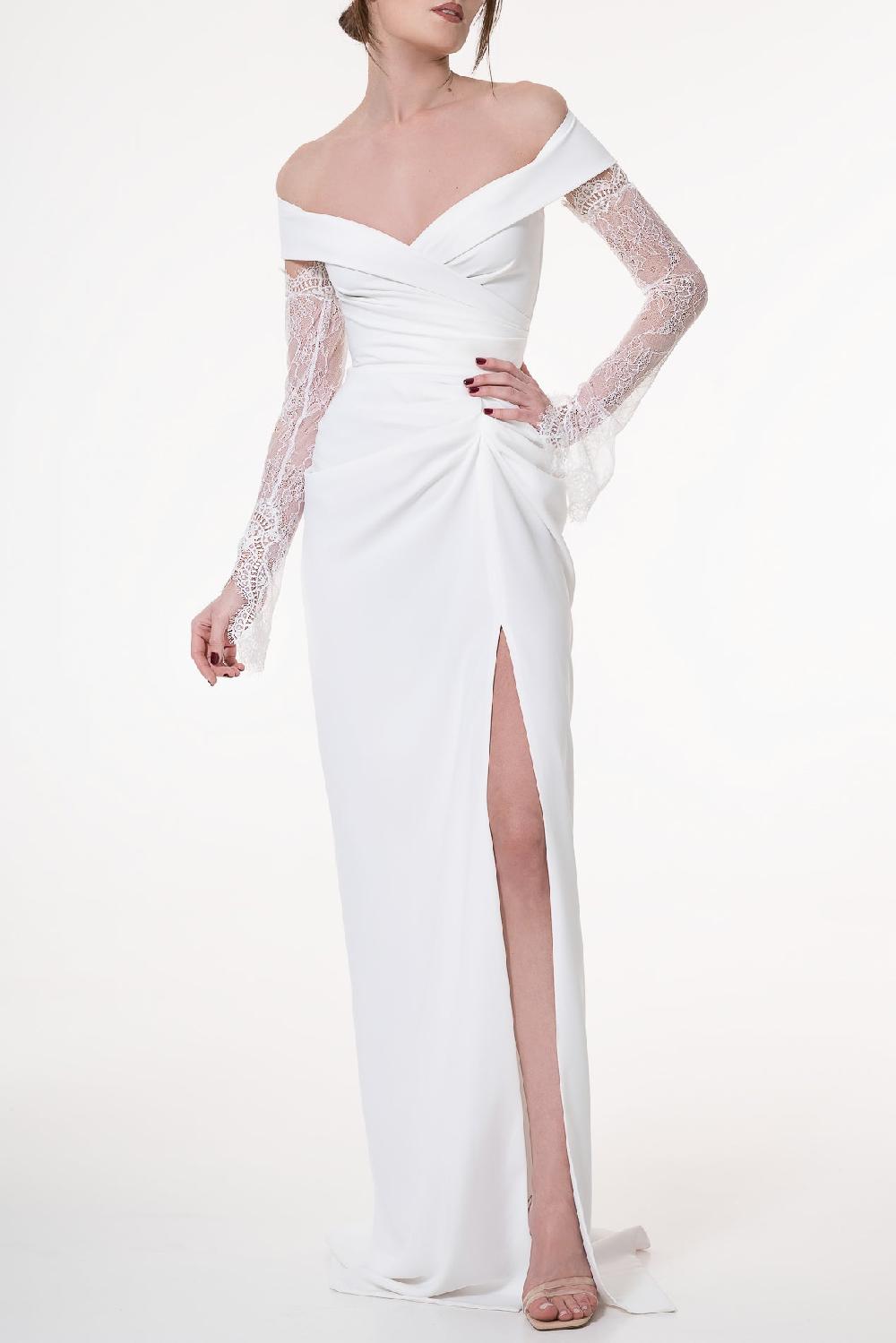 rhea costa Athena Crepe Long Dress In Ivory