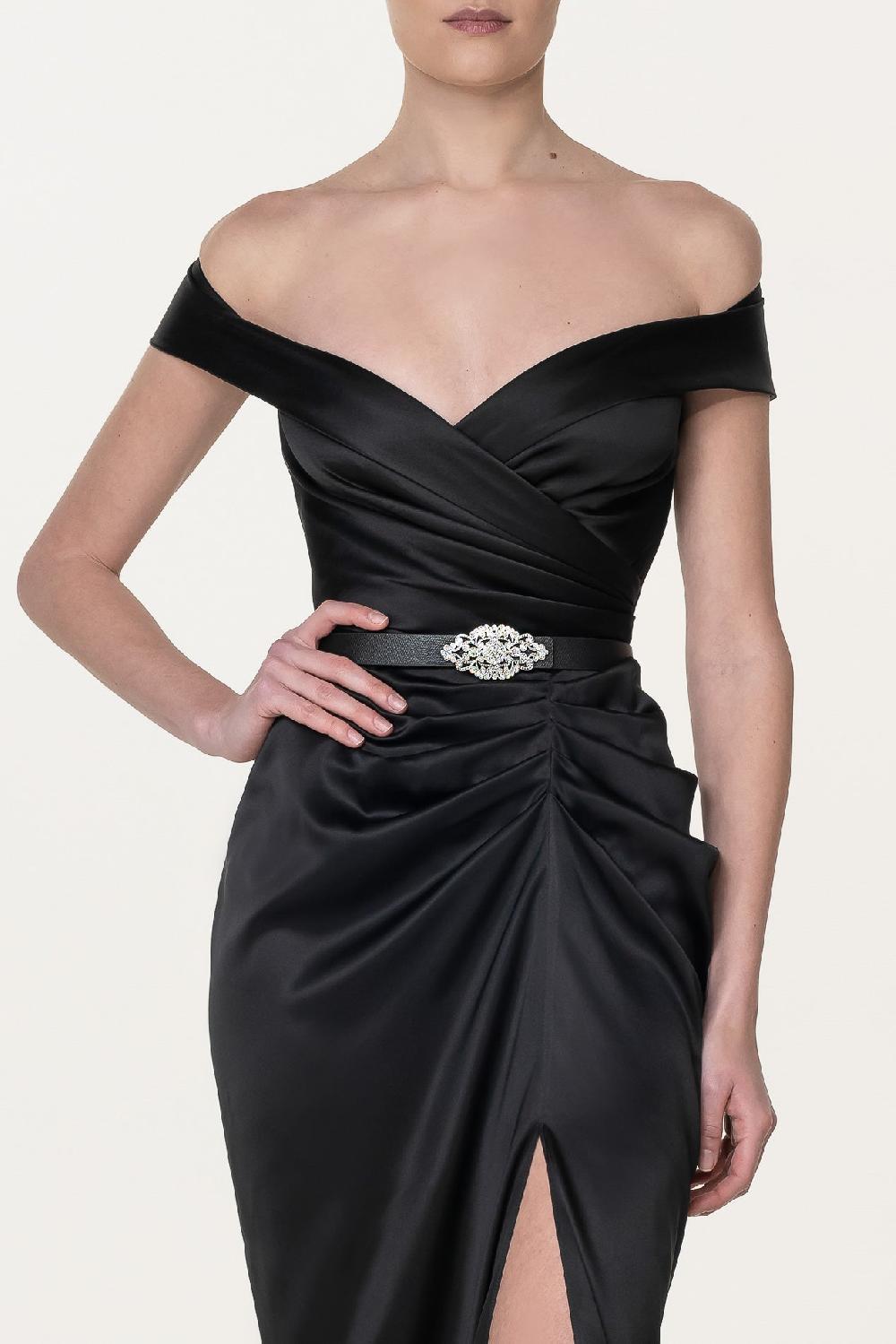 Rhea Costa Athena Silk Long Dress In Black