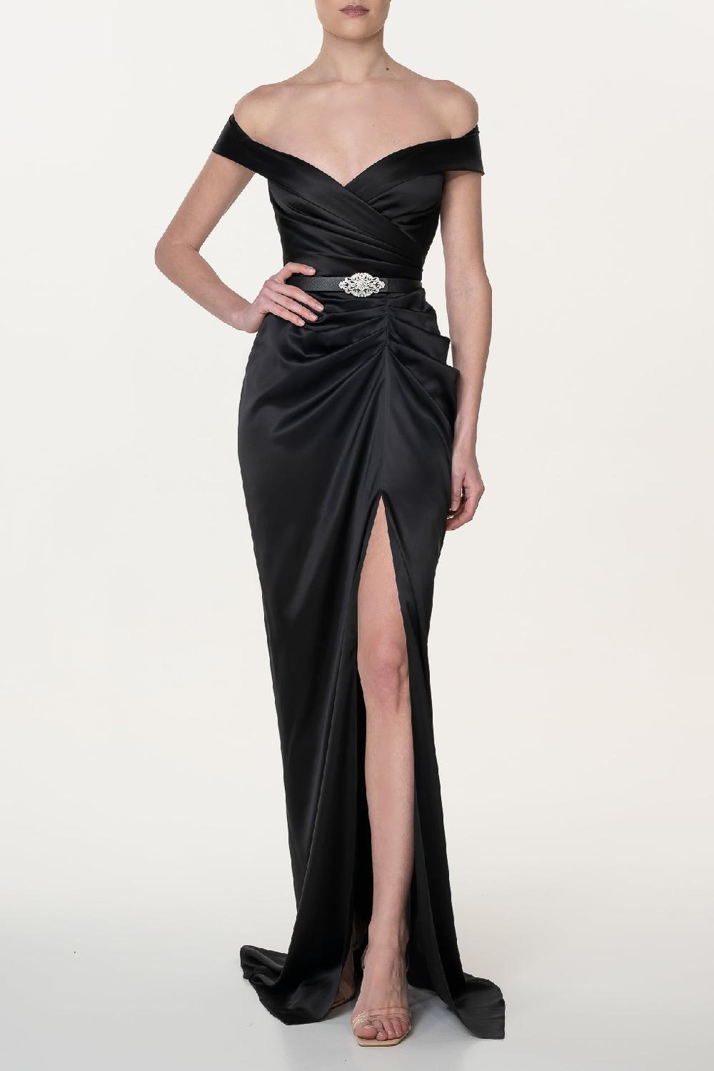 rhea costa Athena Silk Long Dress In Black