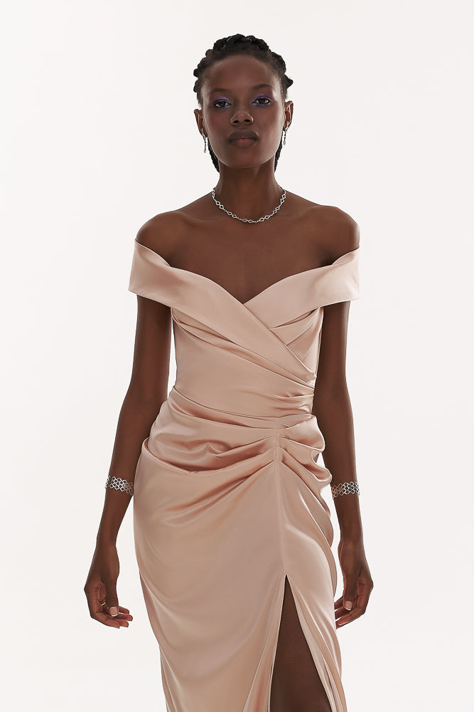 Rhea Costa Athena Silk Long Dress In Blush
