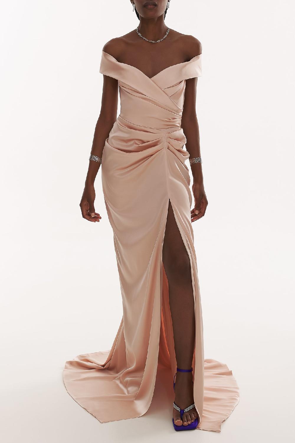 Rhea Costa Athena Silk Long Dress In Blush