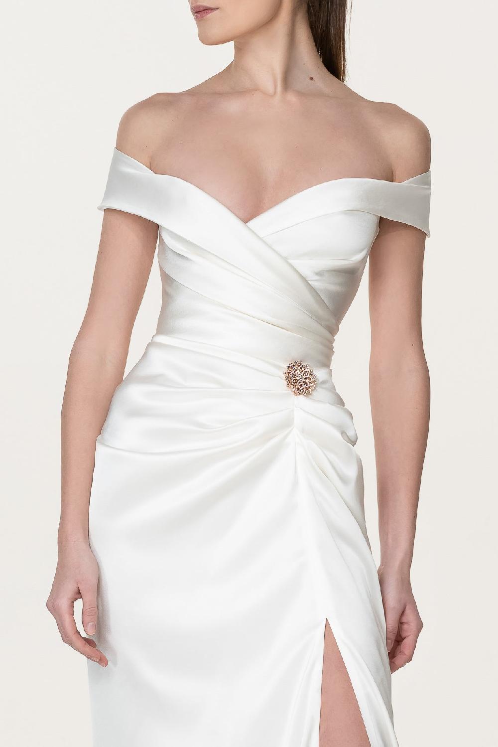 Rhea Costa Athena Silk Long Dress In Ivory