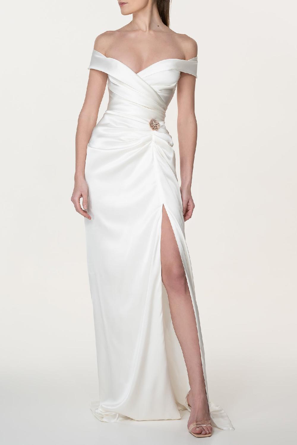 rhea costa Athena Silk Long Dress In Ivory