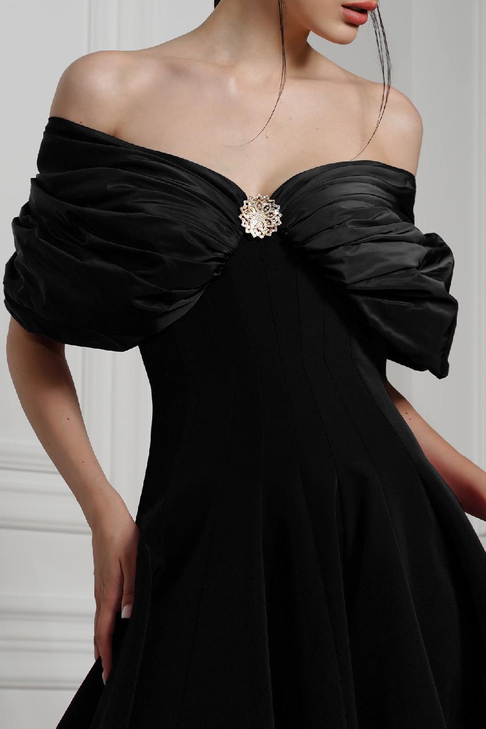 Rhea Costa Ava Taffeta Crepe Mini Dress In Black