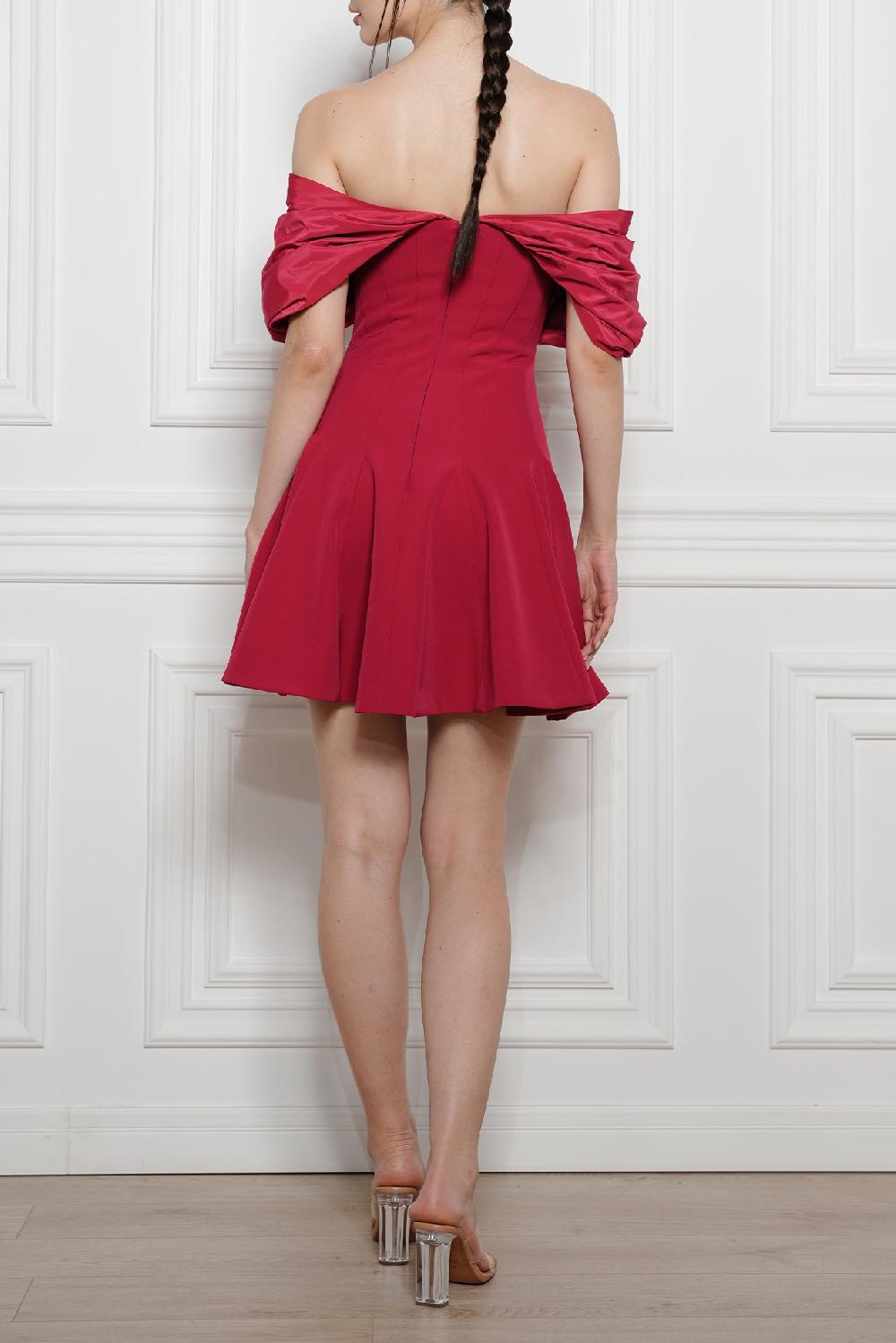 Rhea Costa Ava Taffeta Crepe Mini Dress In Sangria