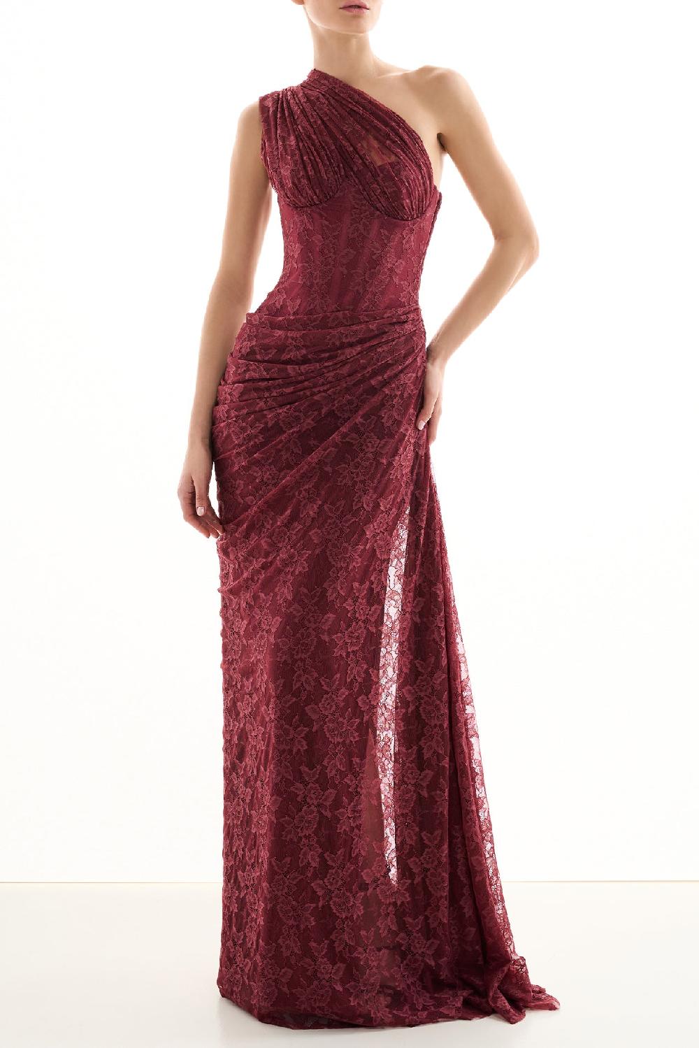 Rhea Costa Azra Lace Dress In Burgundy