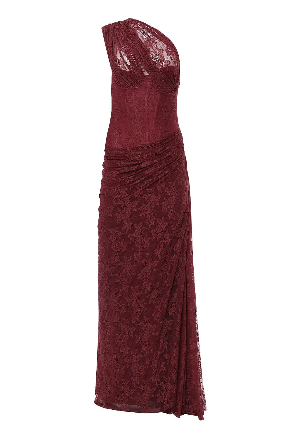 rhea costa Azra Lace Dress In Burgundy