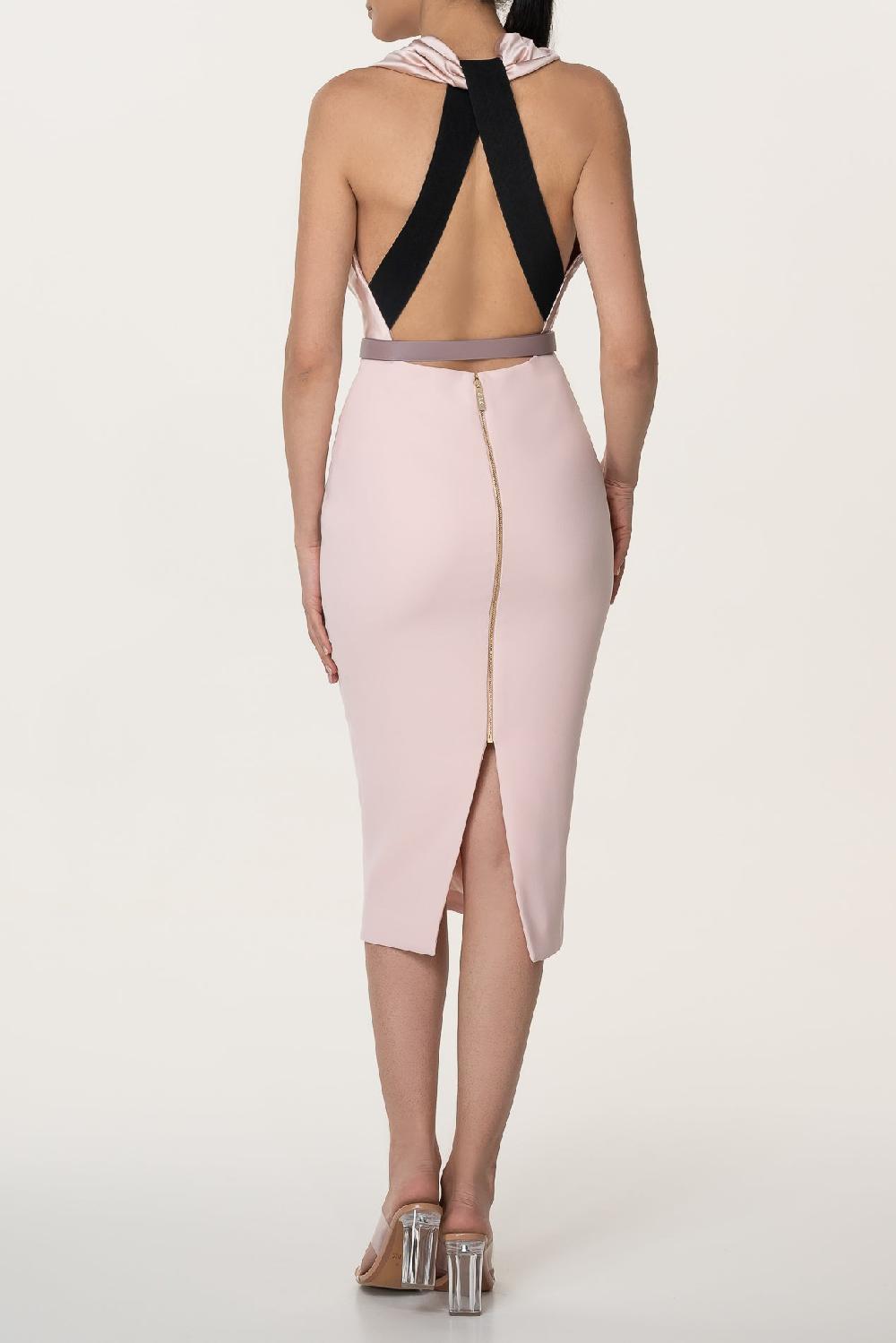 Rhea Costa Beth Nude Rose Open Back Cocktail Dress