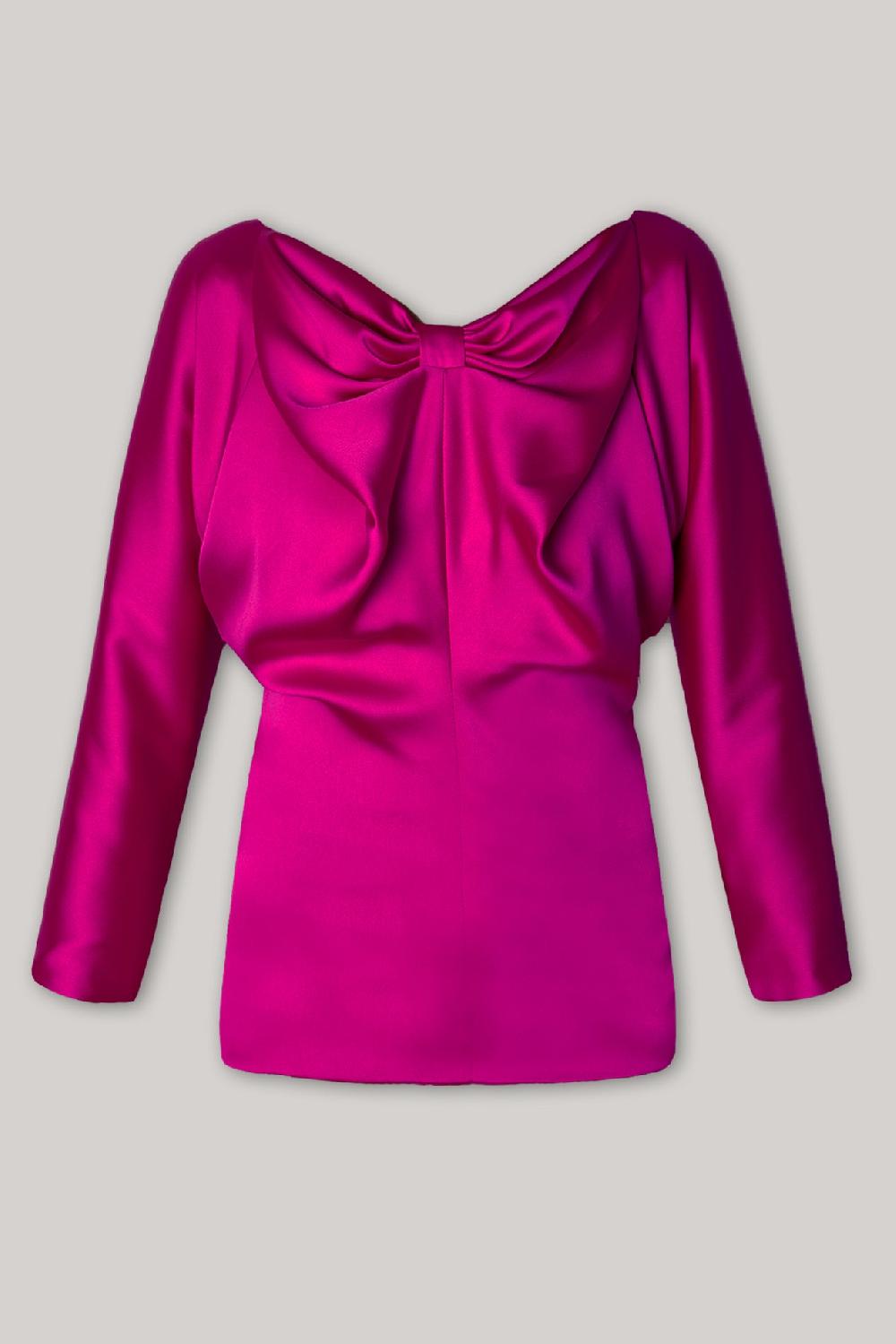 Rhea Costa Bow Satin Blouse In Fuchsia