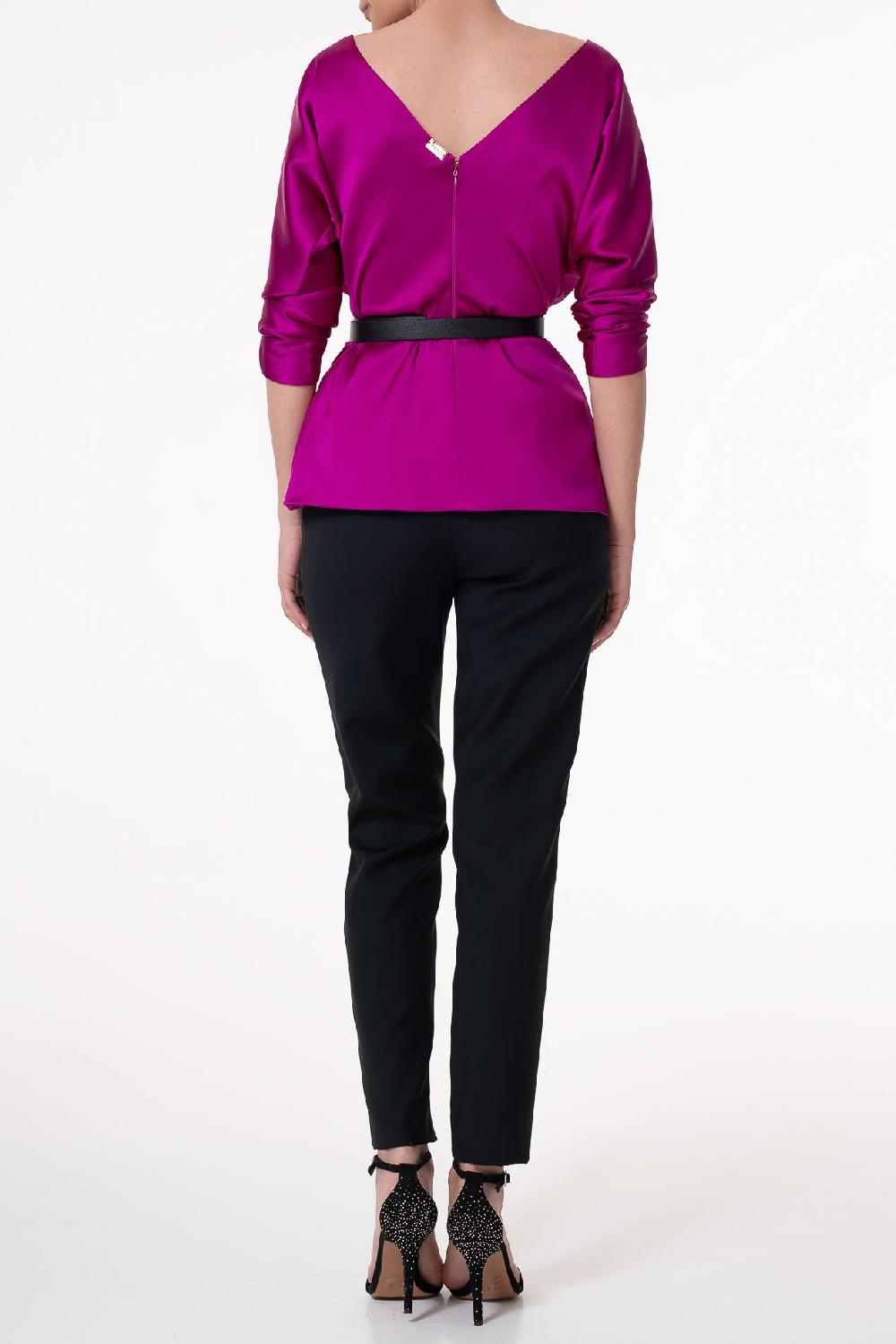 Rhea Costa Bow Satin Blouse In Fuchsia