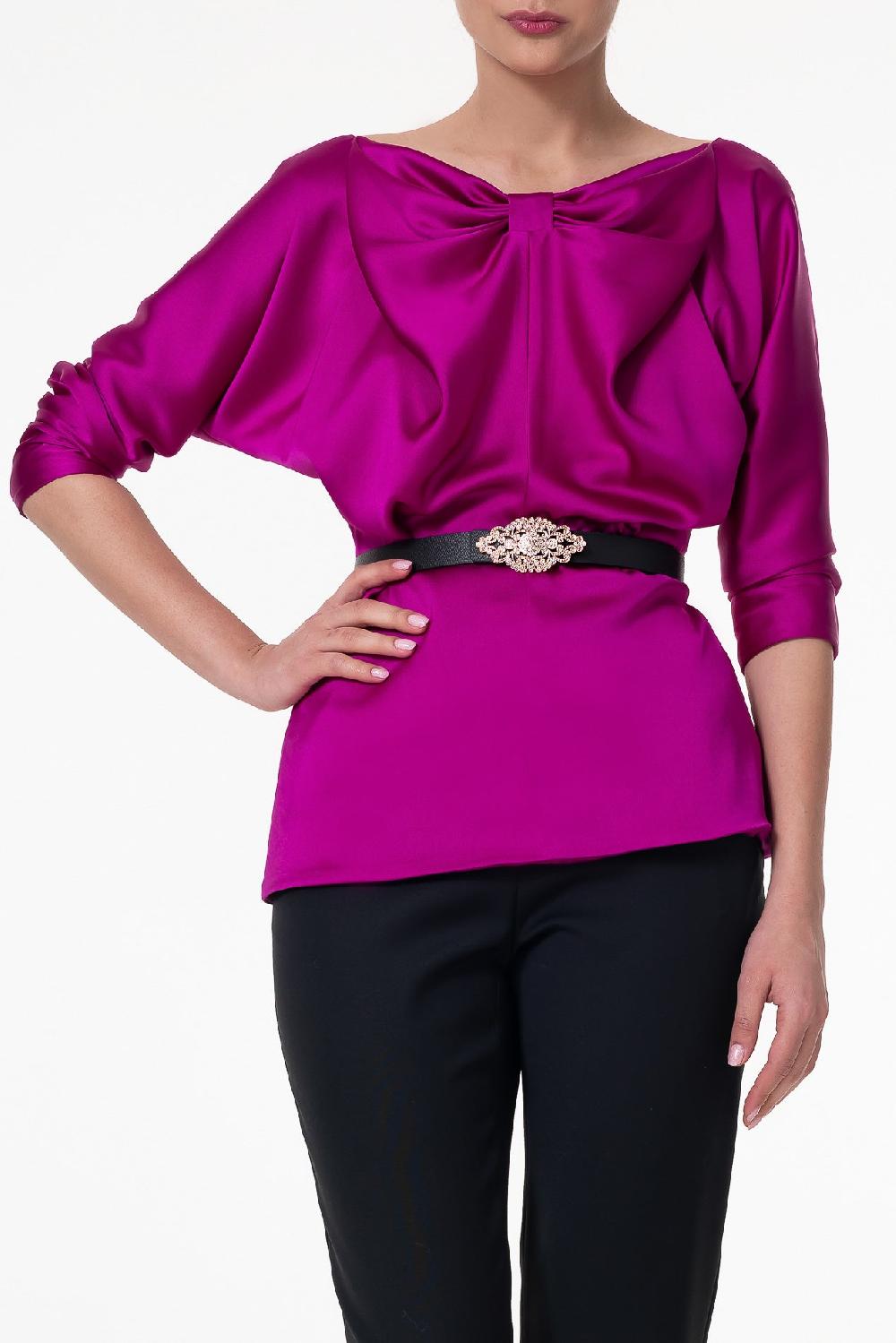 rhea costa Bow Satin Blouse In Fuchsia