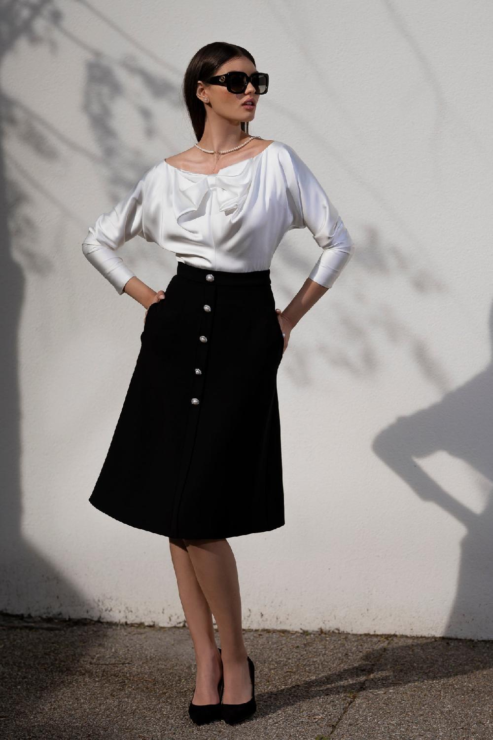 Rhea Costa Bow Satin Blouse In Ivory