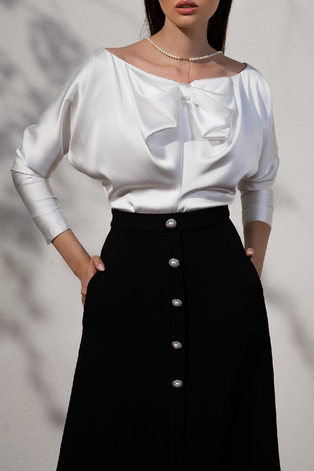 rhea costa Bow Satin Blouse In Ivory