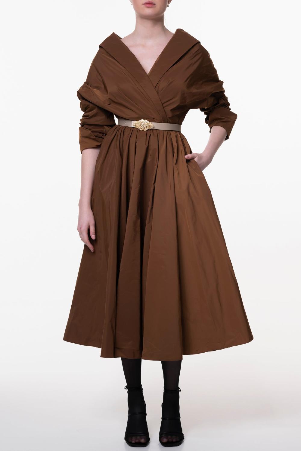 rhea costa Carrie Midi Dress Caramel
