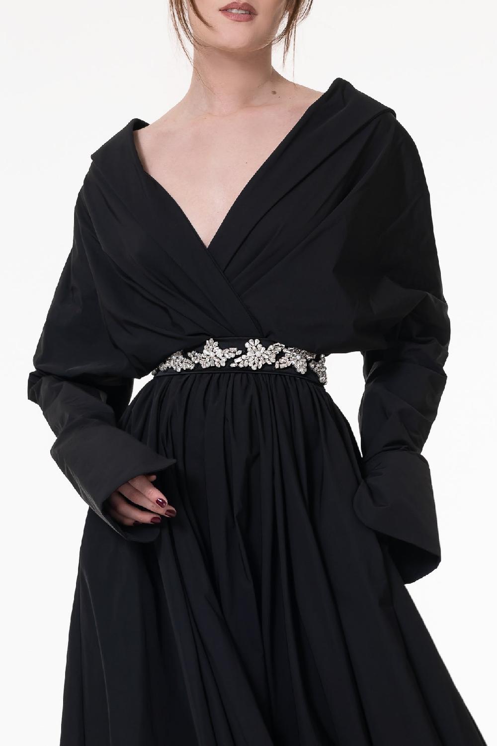 Rhea Costa Carrie Taffeta Long Dress In Black
