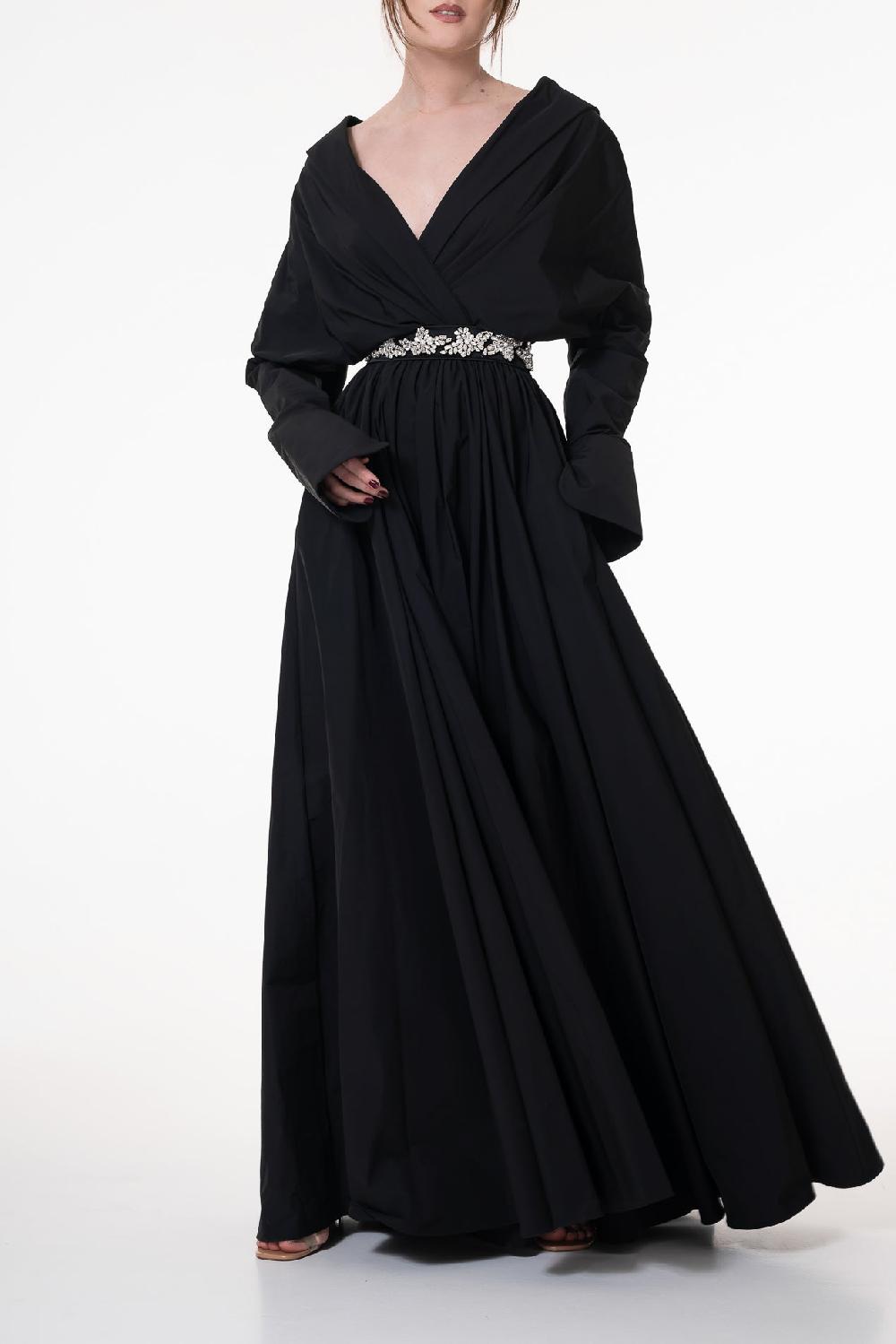 Rhea Costa Carrie Taffeta Long Dress In Black
