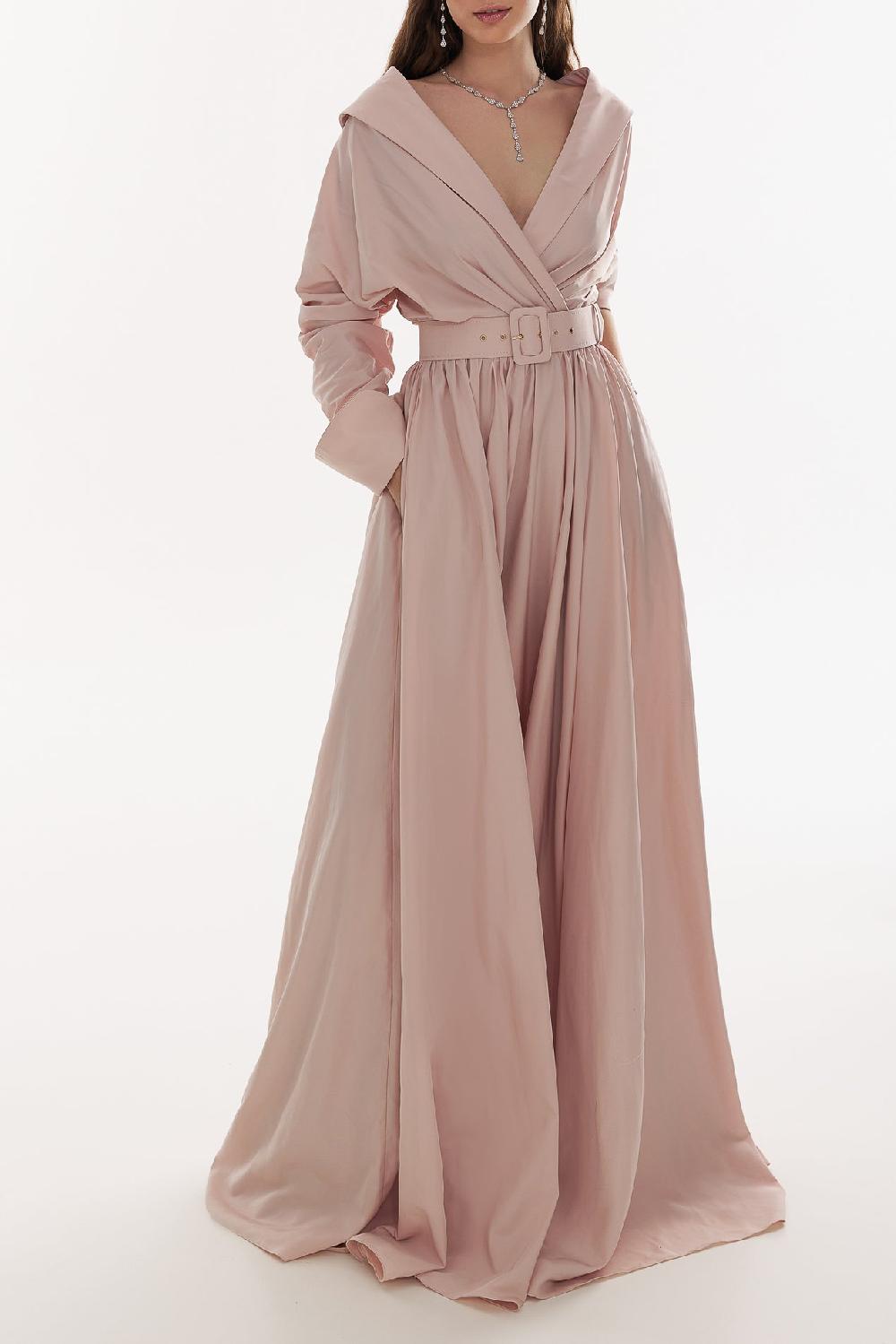 rhea costa Carrie Taffeta Long Dress In Blush
