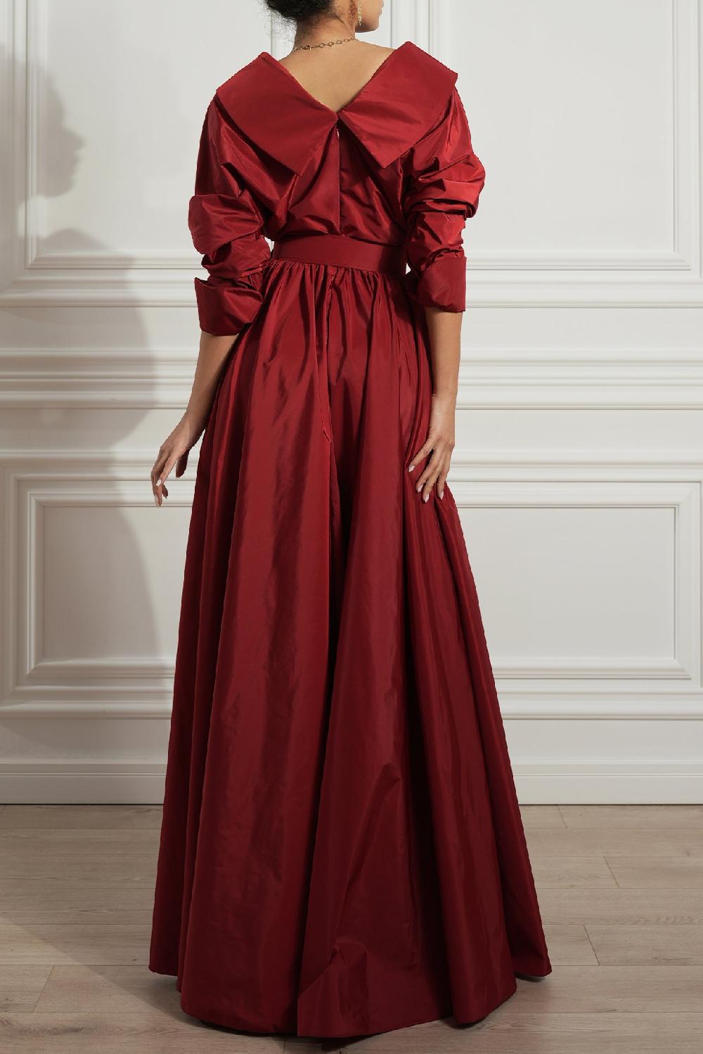 Rhea Costa Carrie Taffeta Long Dress In Carmine