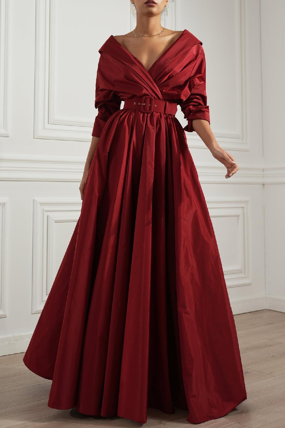 rhea costa Carrie Taffeta Long Dress In Carmine