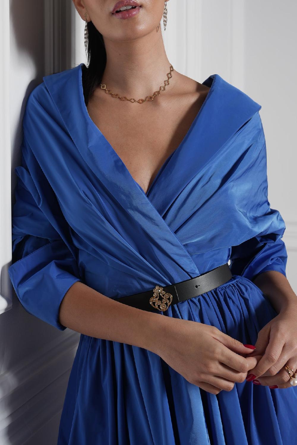 Rhea Costa Carrie Taffeta Long Dress In Celeste