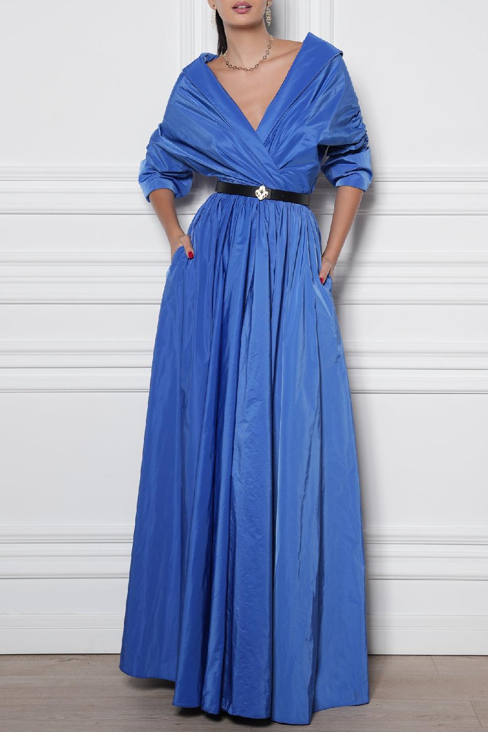 rhea costa Carrie Taffeta Long Dress In Celeste