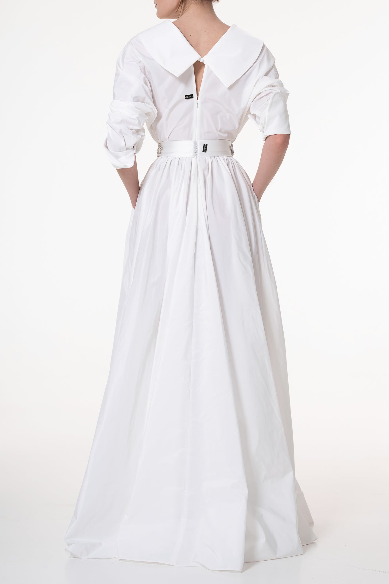 Rhea Costa Carrie Taffeta Long Dress In Ivory