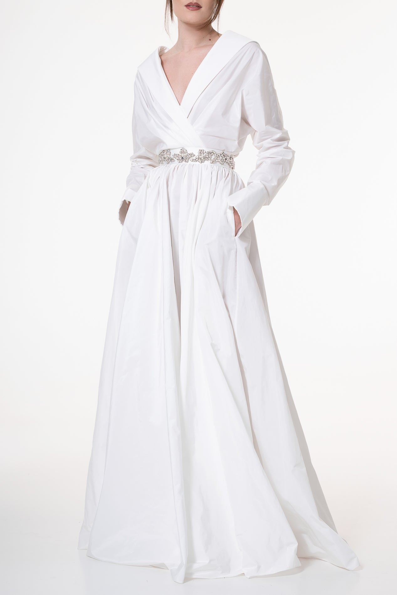 Rhea Costa Carrie Taffeta Long Dress In Ivory