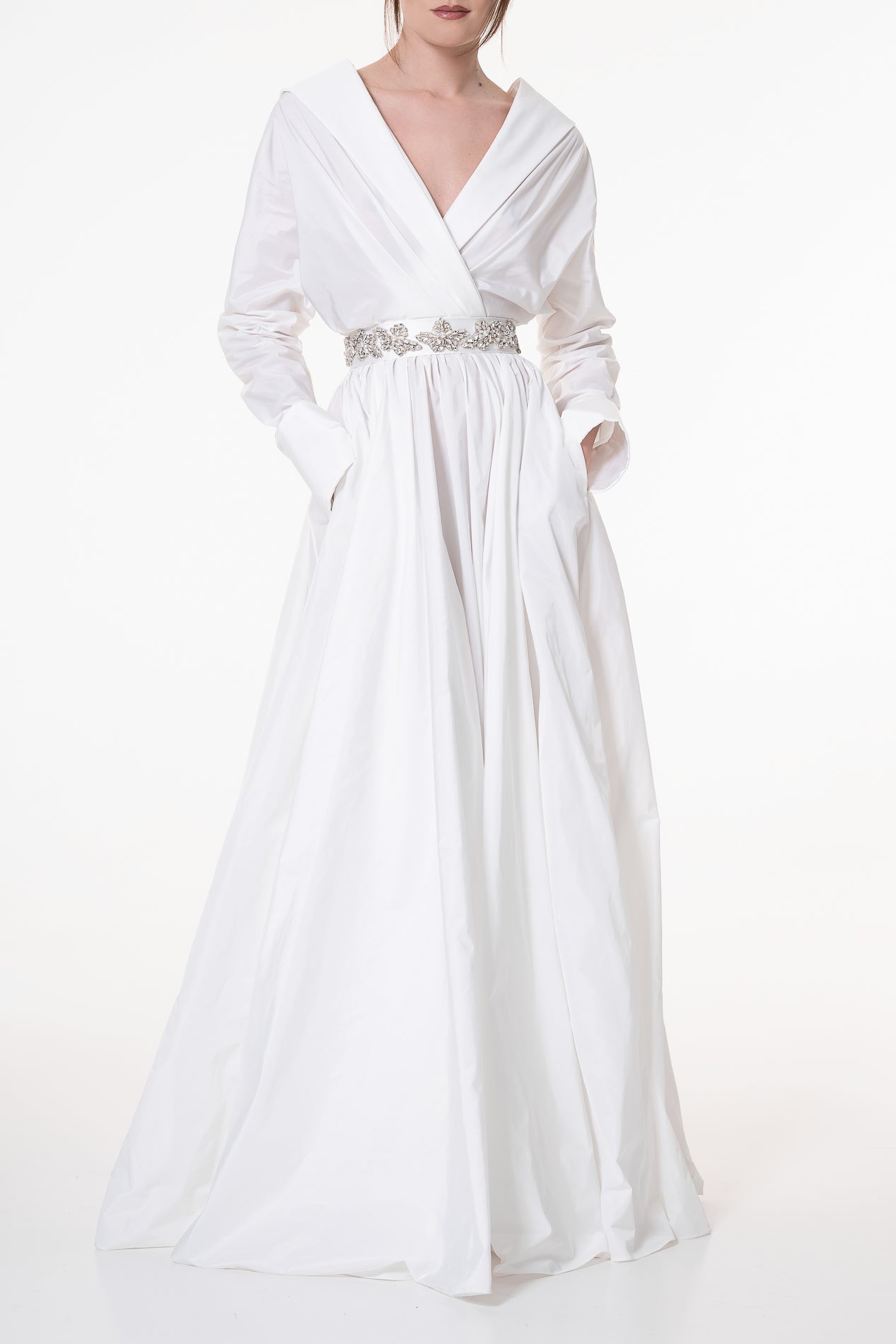 rhea costa Carrie Taffeta Long Dress In Ivory