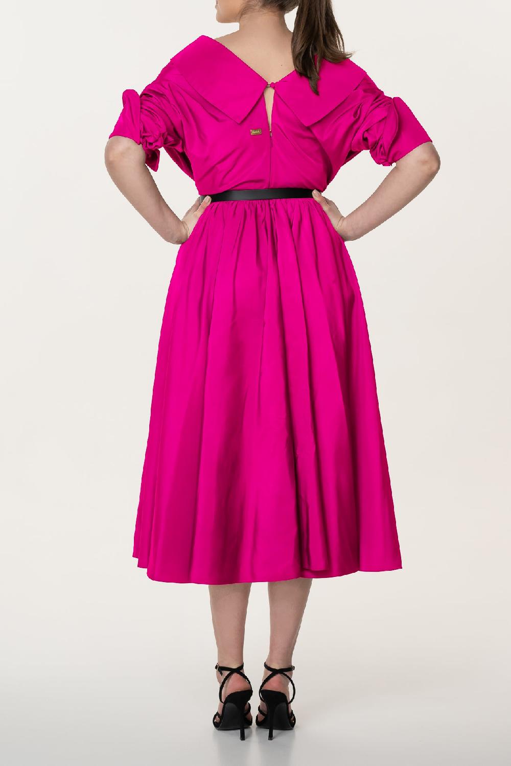Rhea Costa Carrie Taffeta Midi Dress In Fuchsia