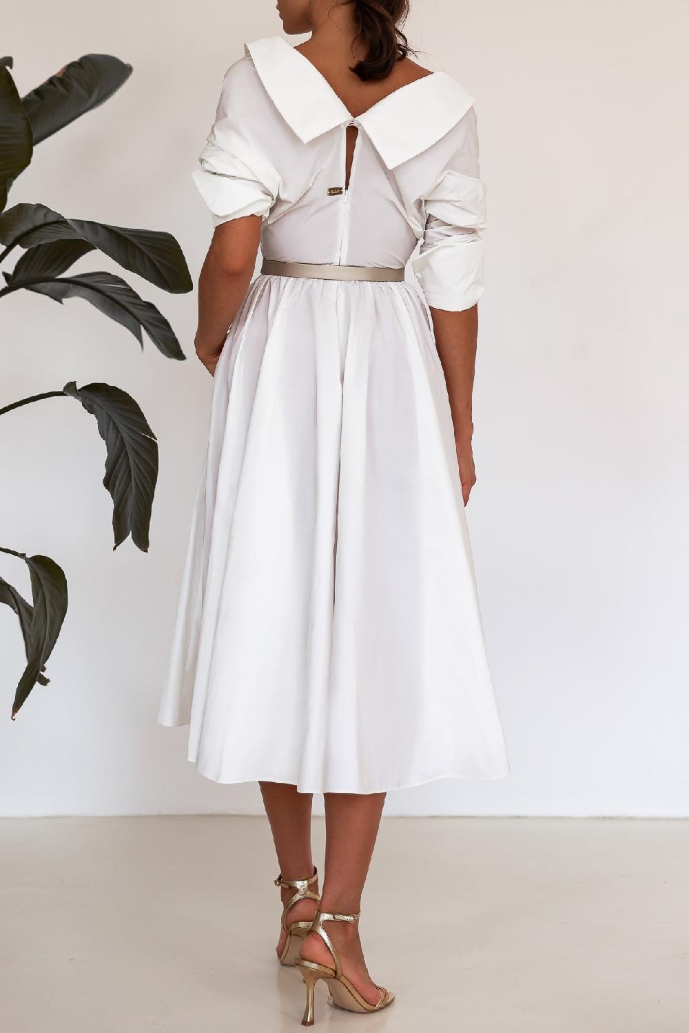 Rhea Costa Carrie Taffeta Midi Dress In Ivory