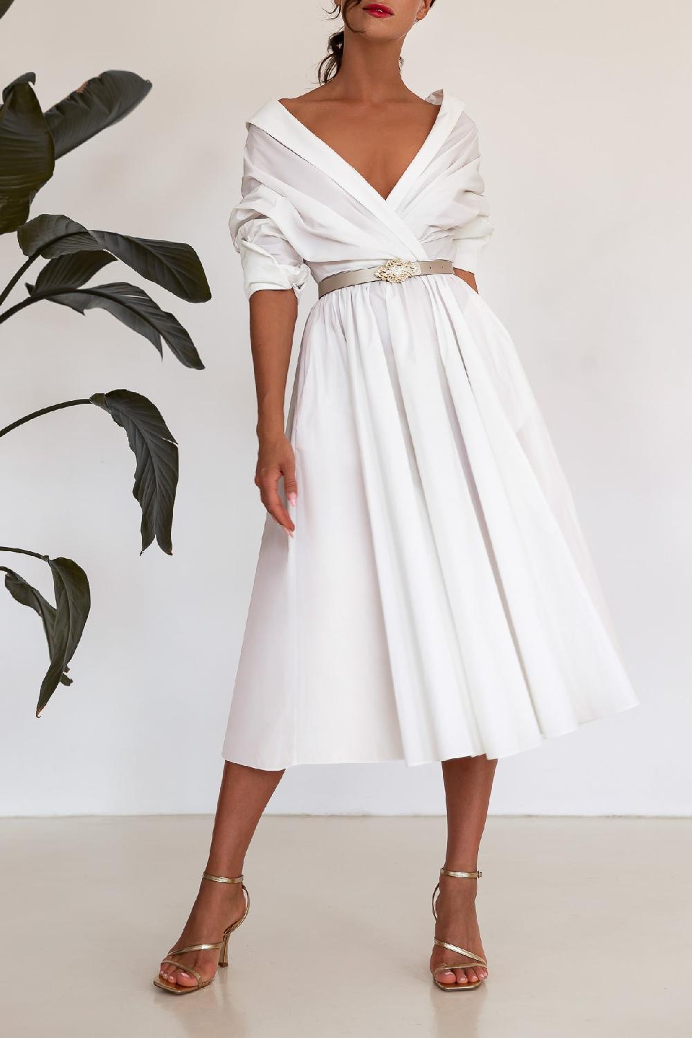 Rhea Costa Carrie Taffeta Midi Dress In Ivory