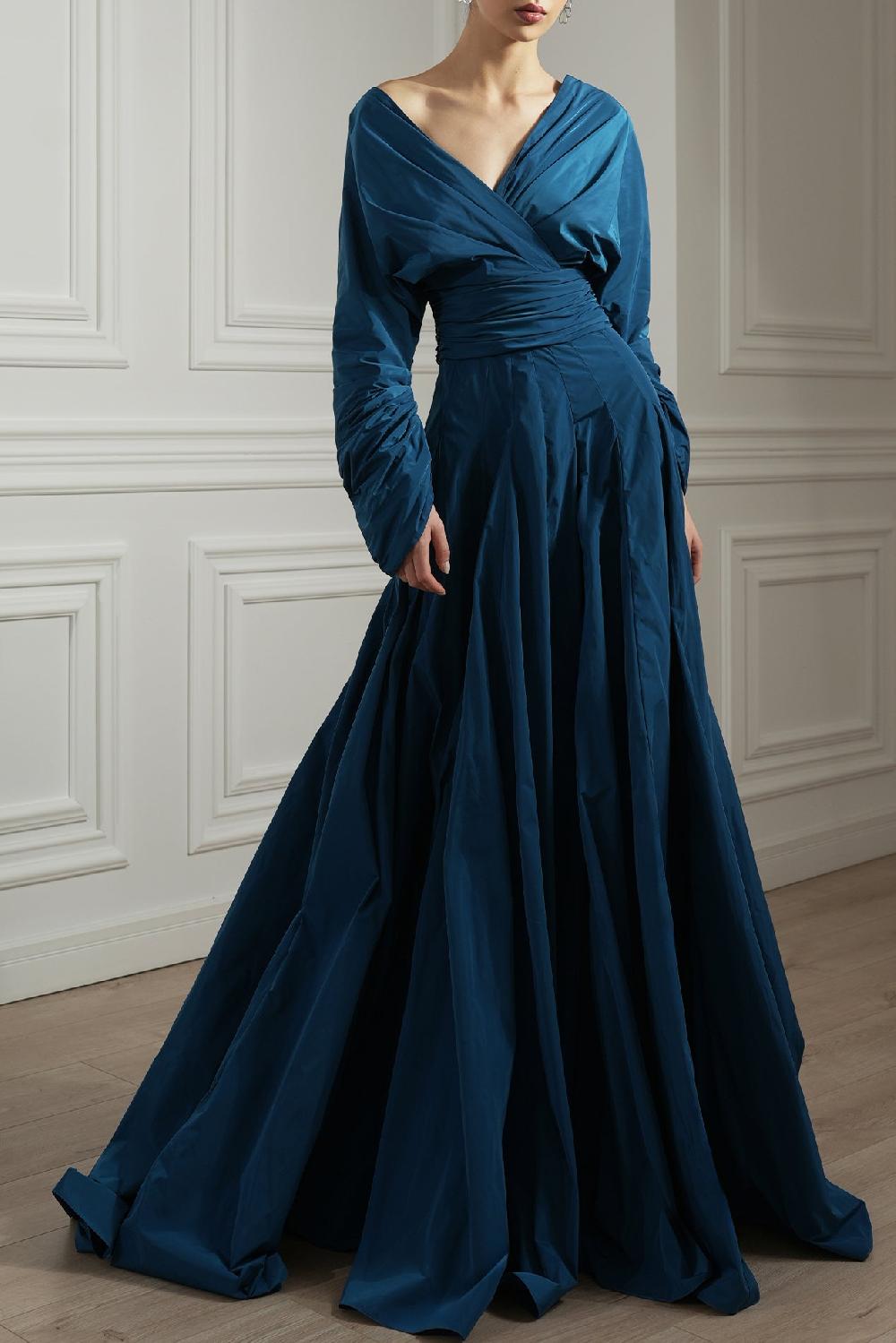 rhea costa Celia Blue Taffeta Long Dress