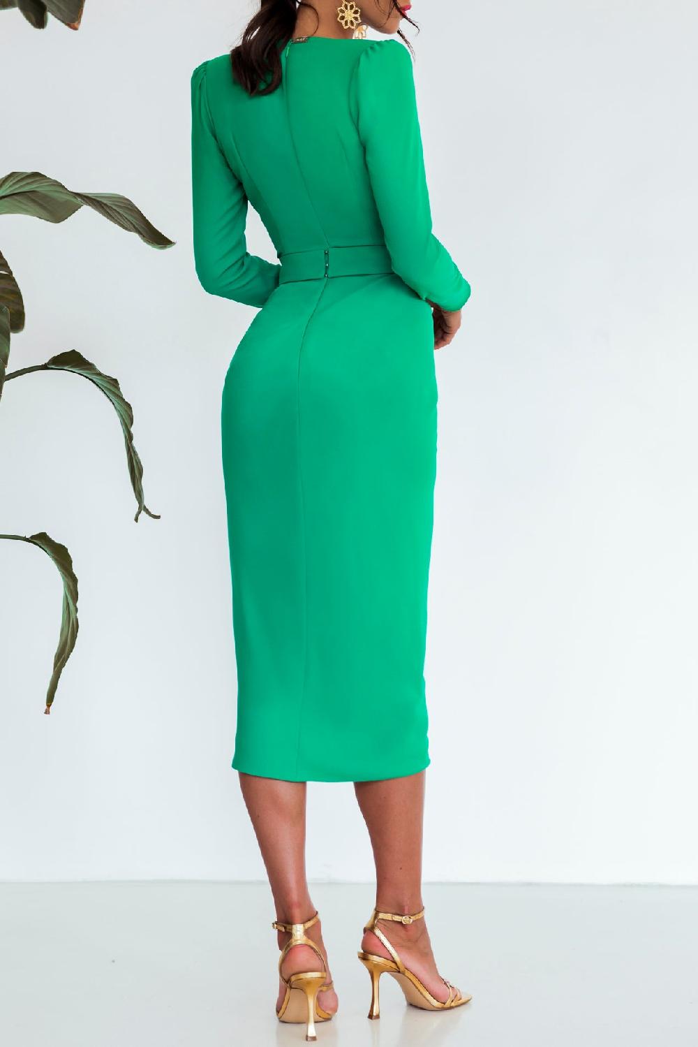 Rhea Costa Chloe Midi Crepe Dress In Emerald