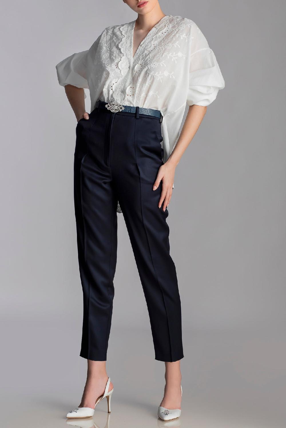 Rhea Costa Classic Conic Wool Pants In Indigo
