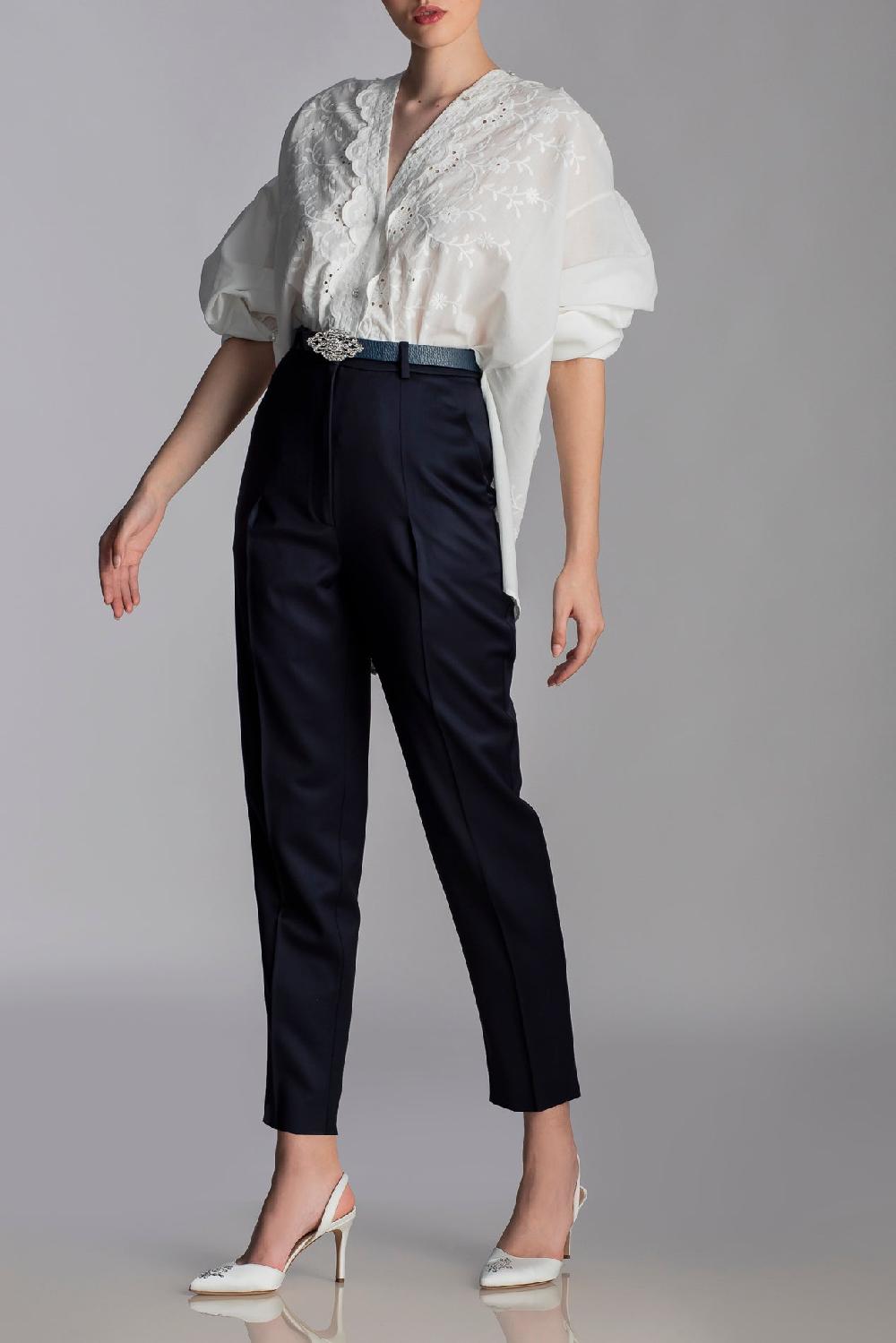 Rhea Costa Classic Conic Wool Pants In Indigo