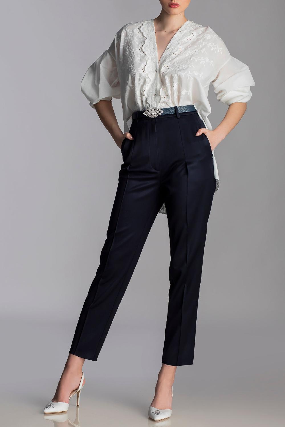 Rhea Costa Classic Conic Wool Pants In Indigo