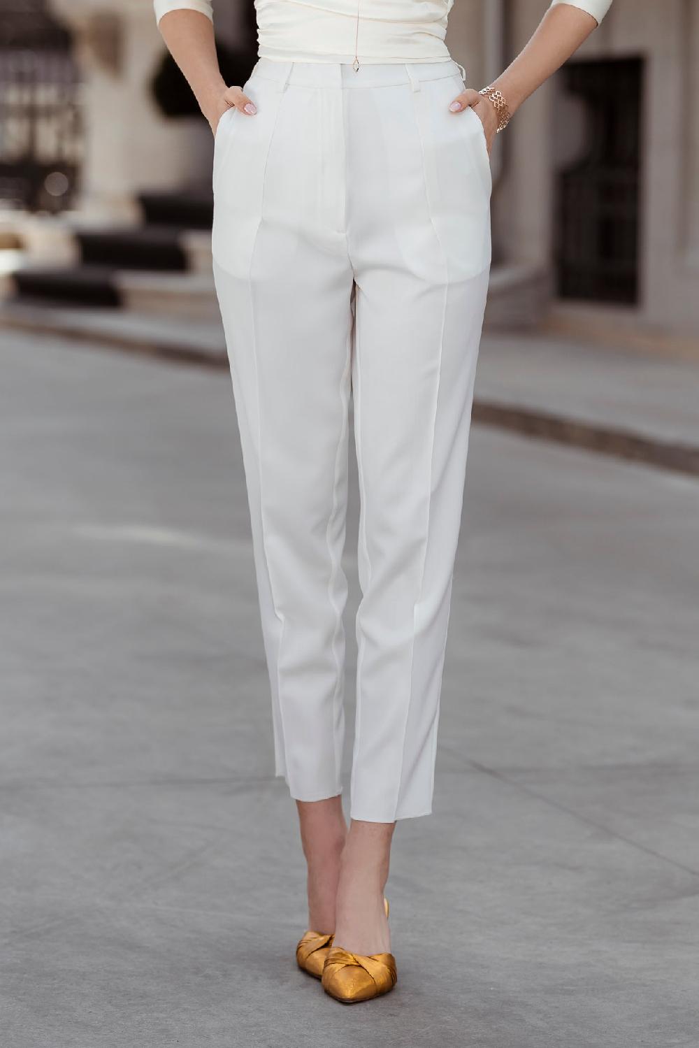 rhea costa Classic Conic Wool Pants in Ivory