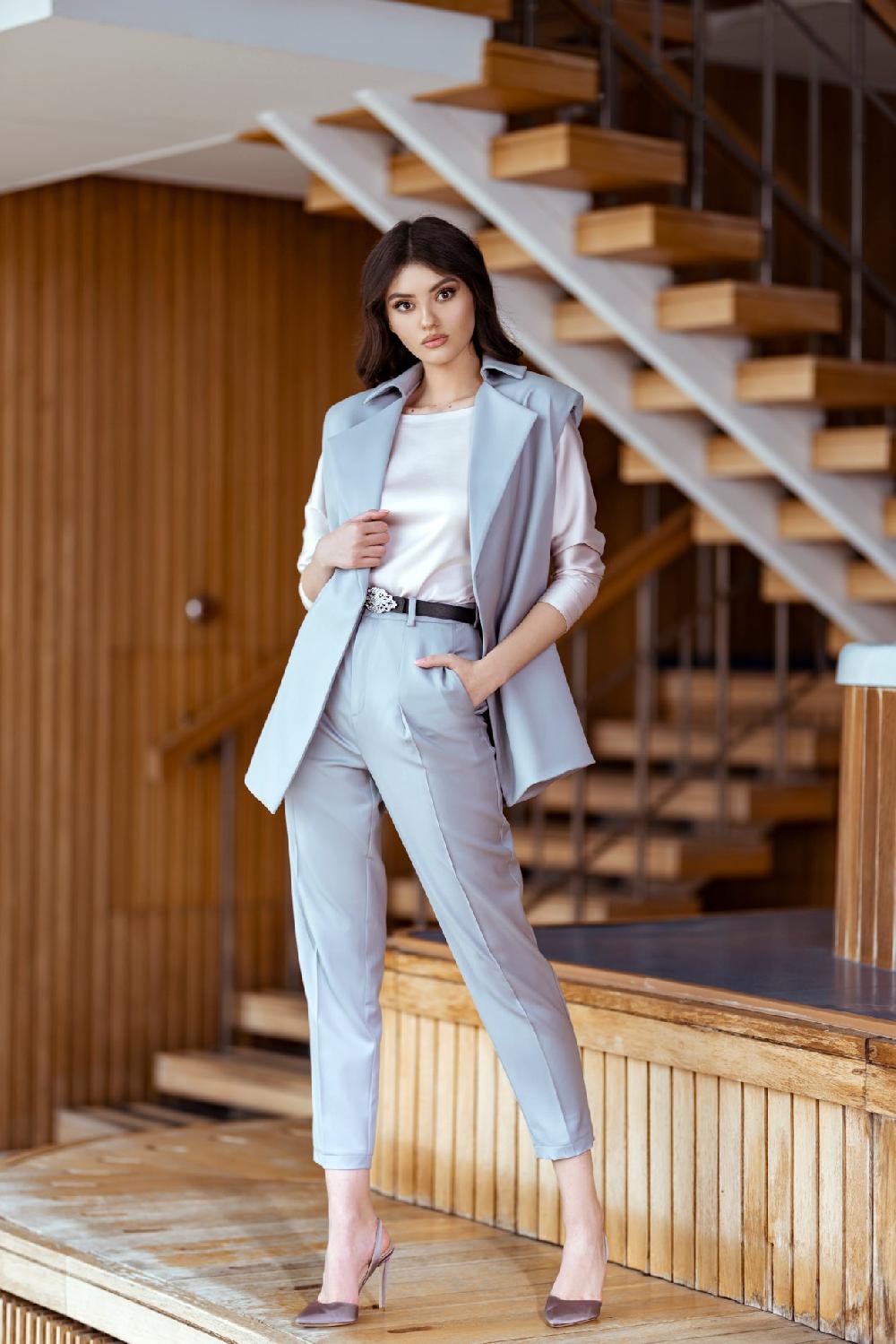 Rhea Costa Classic Conic Wool Pants In Pearl