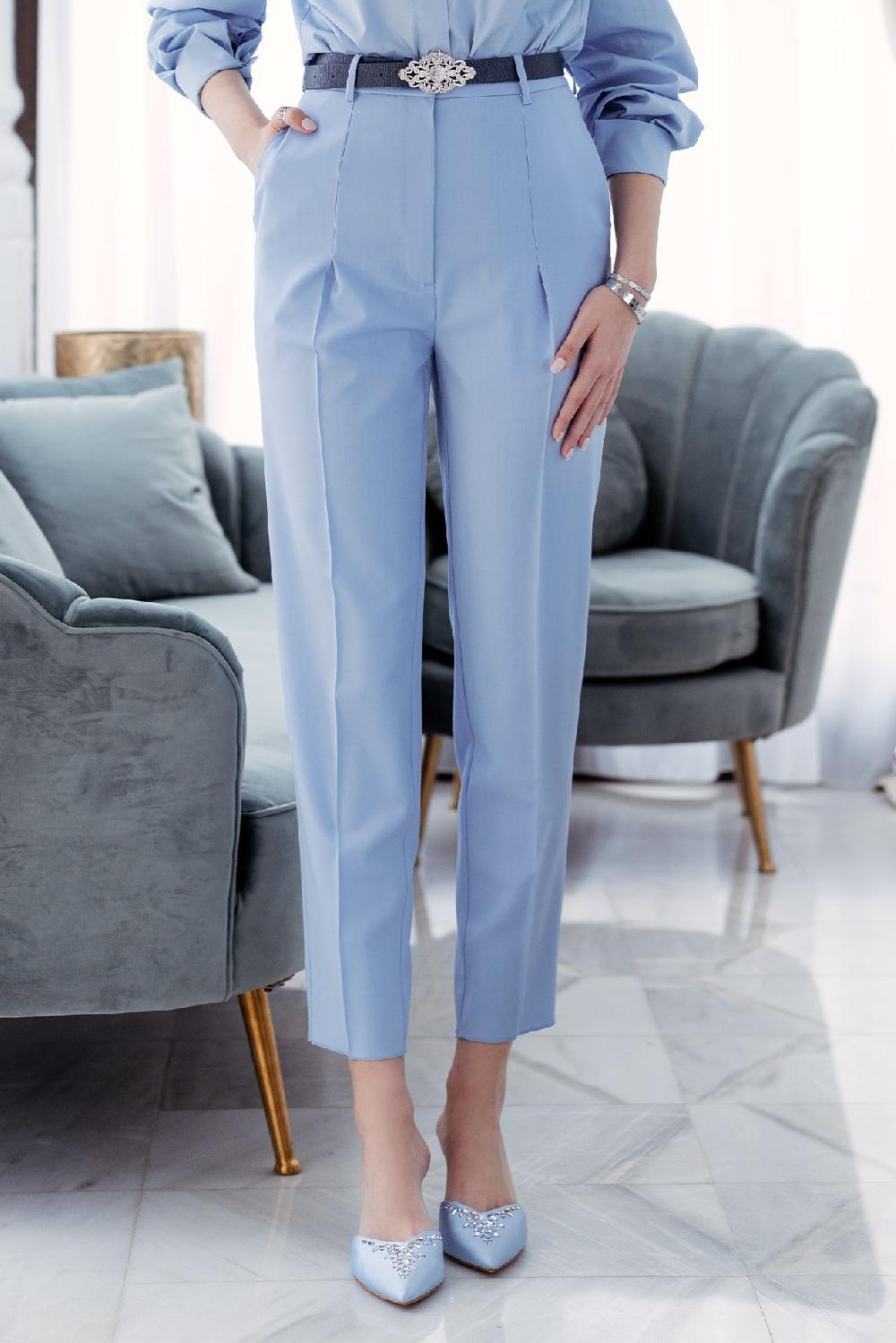 Rhea Costa Classic Conic Wool Pants In Sky Blue