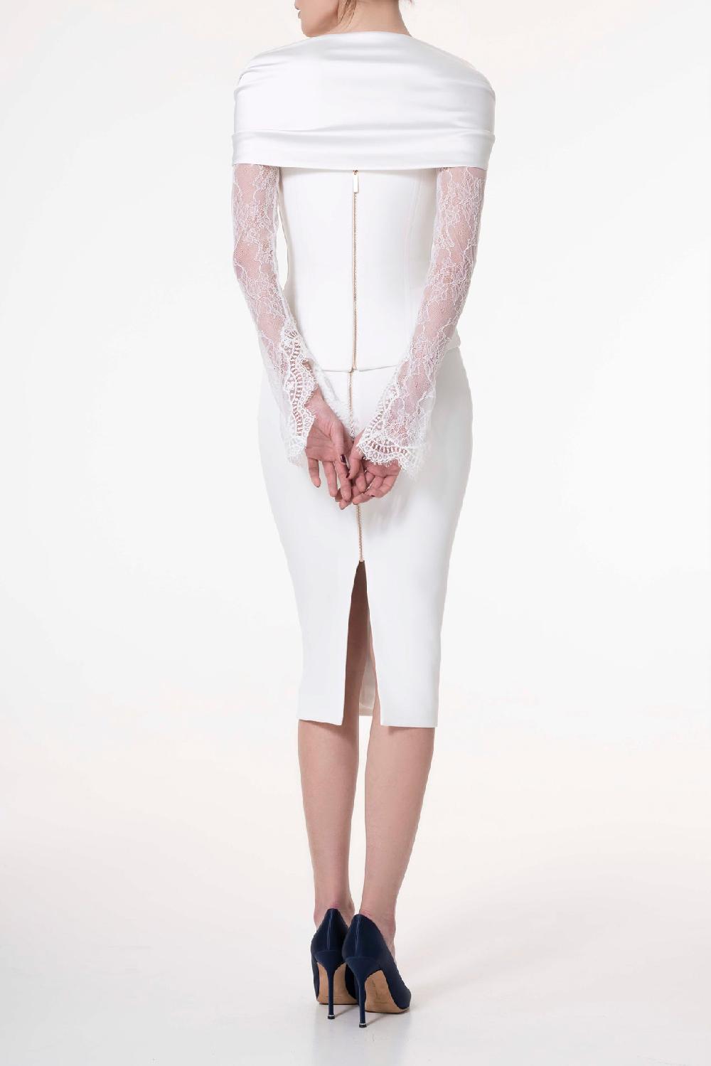 Rhea Costa Conical Midi Crepe Skirt In Ivory