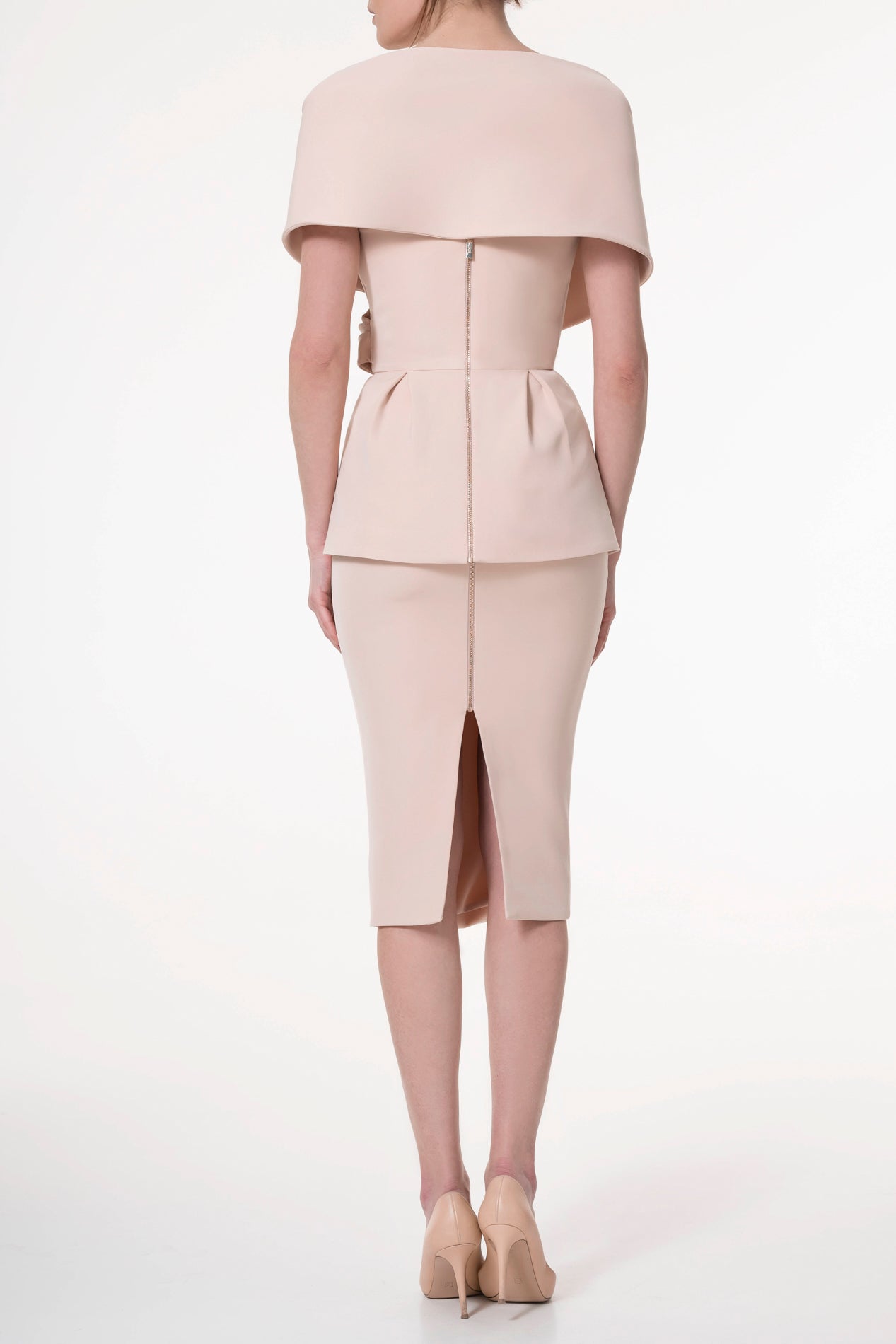 Rhea Costa Conical Midi Crepe Skirt In Nude Rose