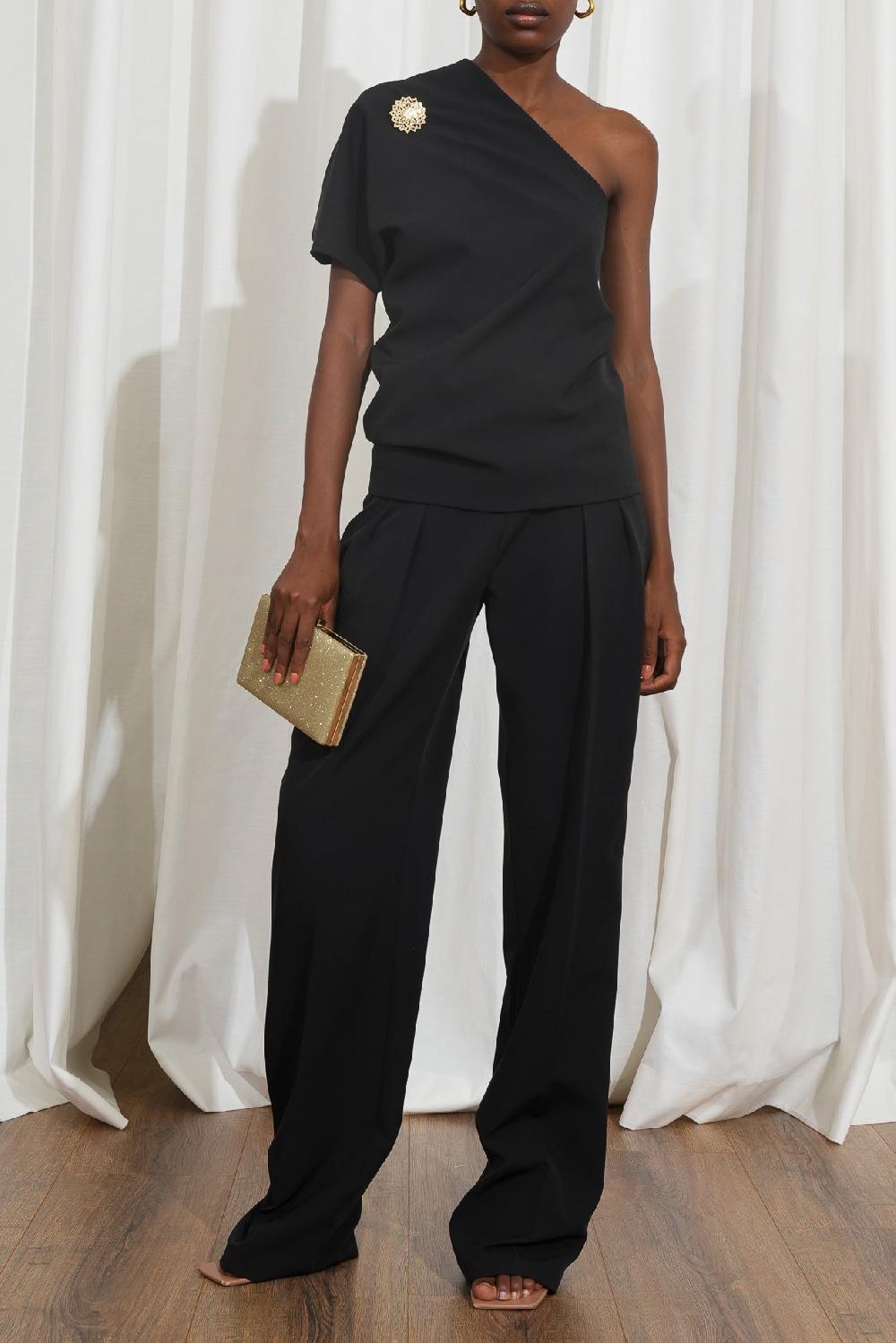 Rhea Costa Cosmopolitan Wide Wool Pants In Black