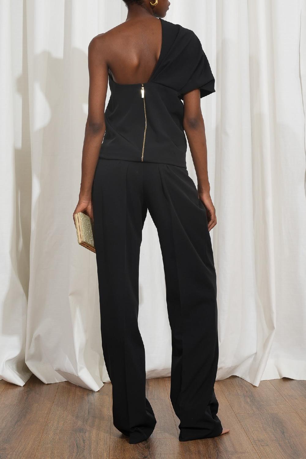 Rhea Costa Cosmopolitan Wide Wool Pants In Black