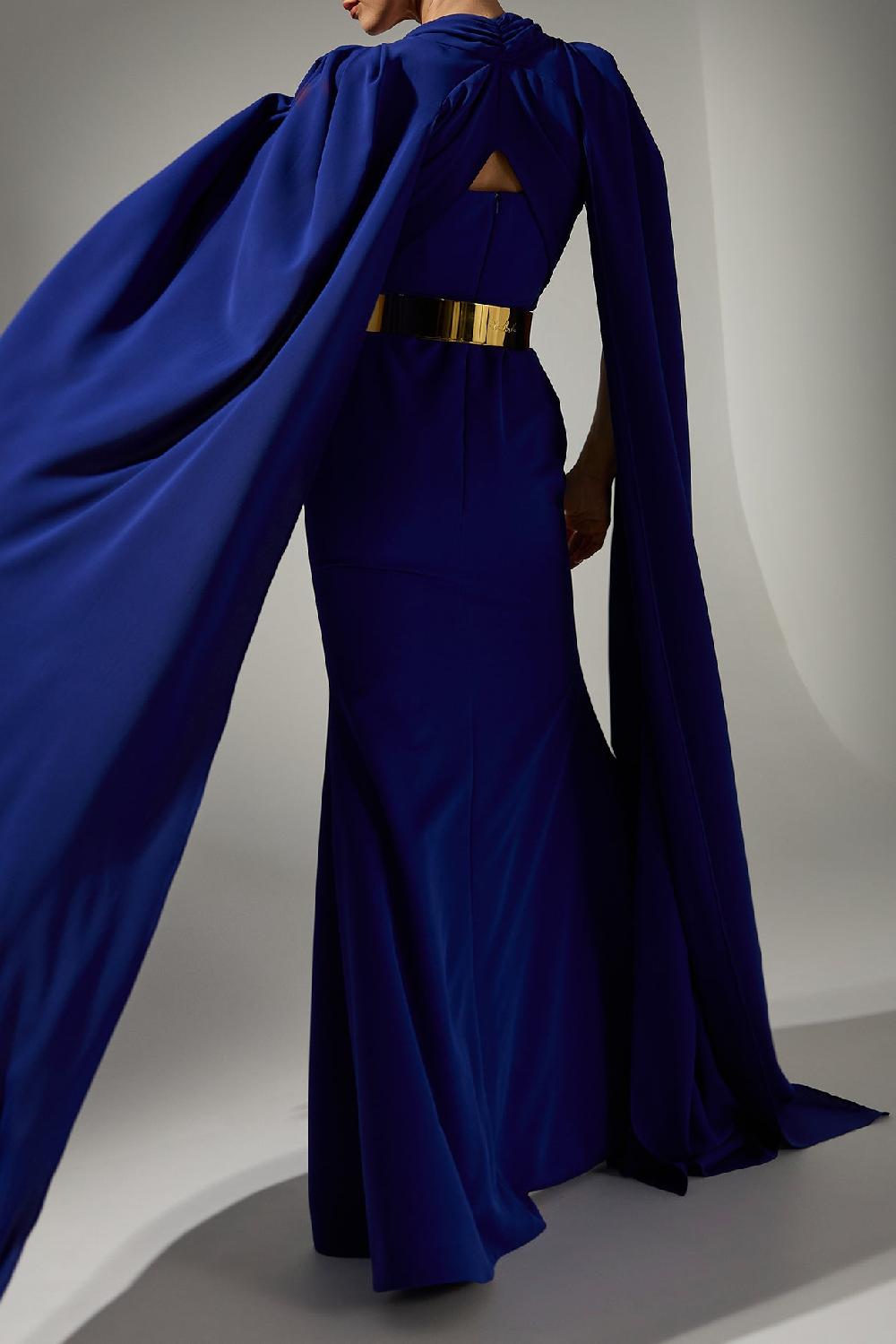 Rhea Costa Dalal Cape-Dress In Royal-Blue