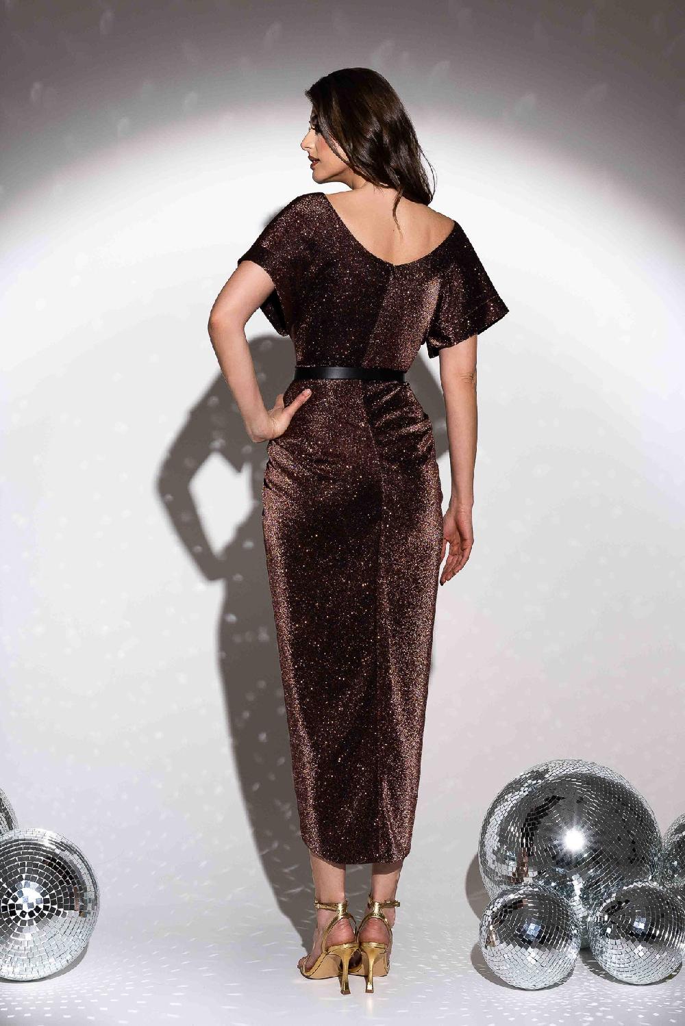 Rhea Costa Daphne Jersey Dress In Bronze