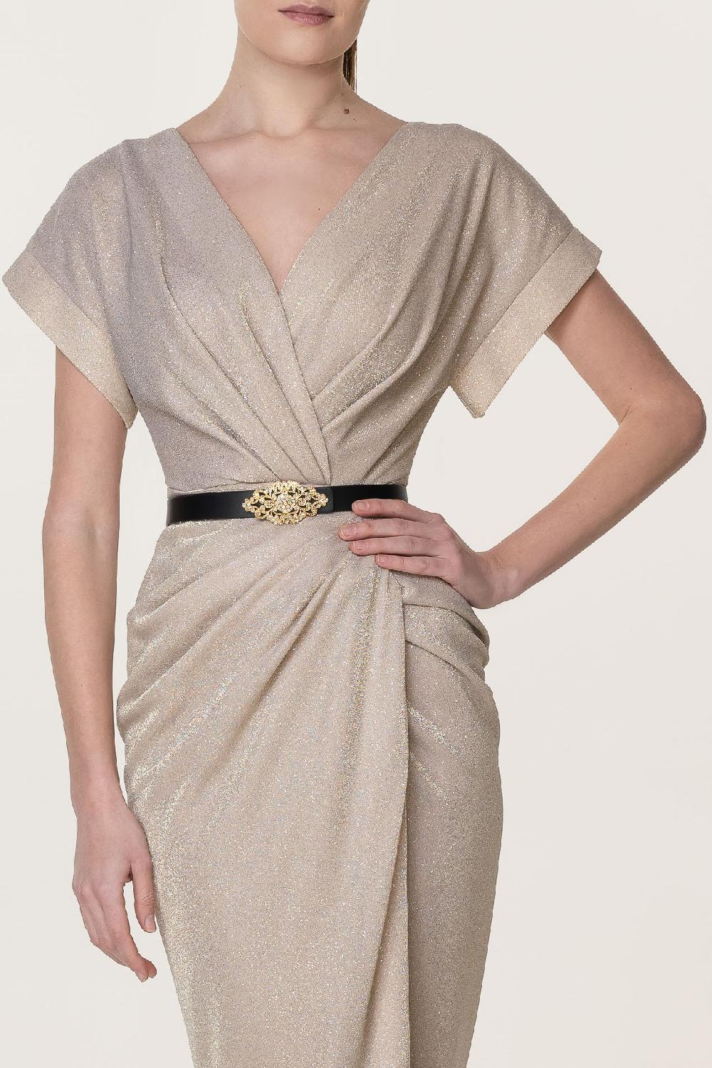 Rhea Costa Daphne Jersey Dress In Gold-Island