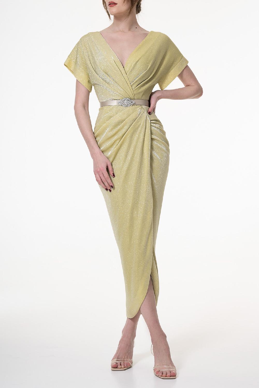 Rhea Costa Daphne Jersey Dress In Lime