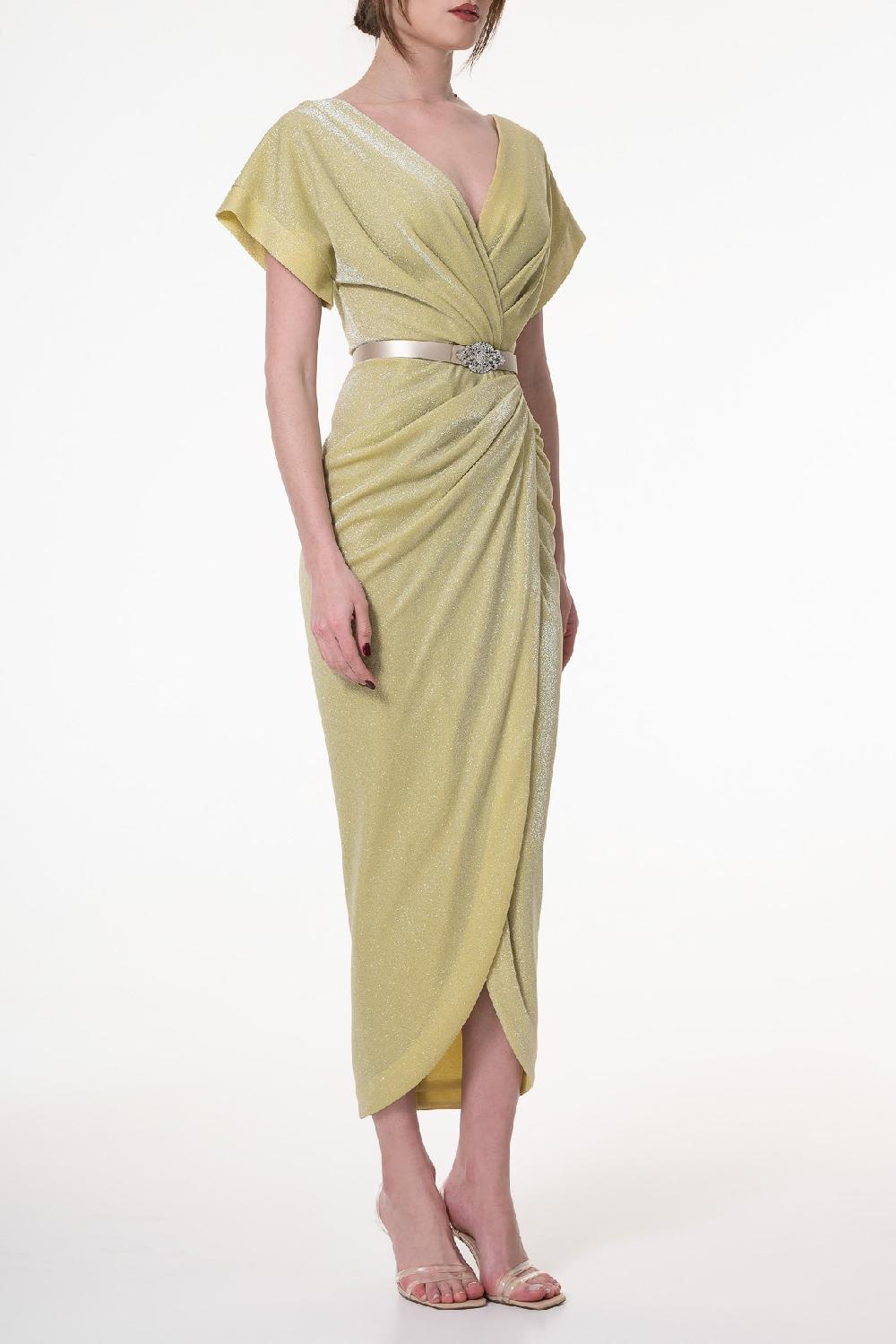 Rhea Costa Daphne Jersey Dress In Lime
