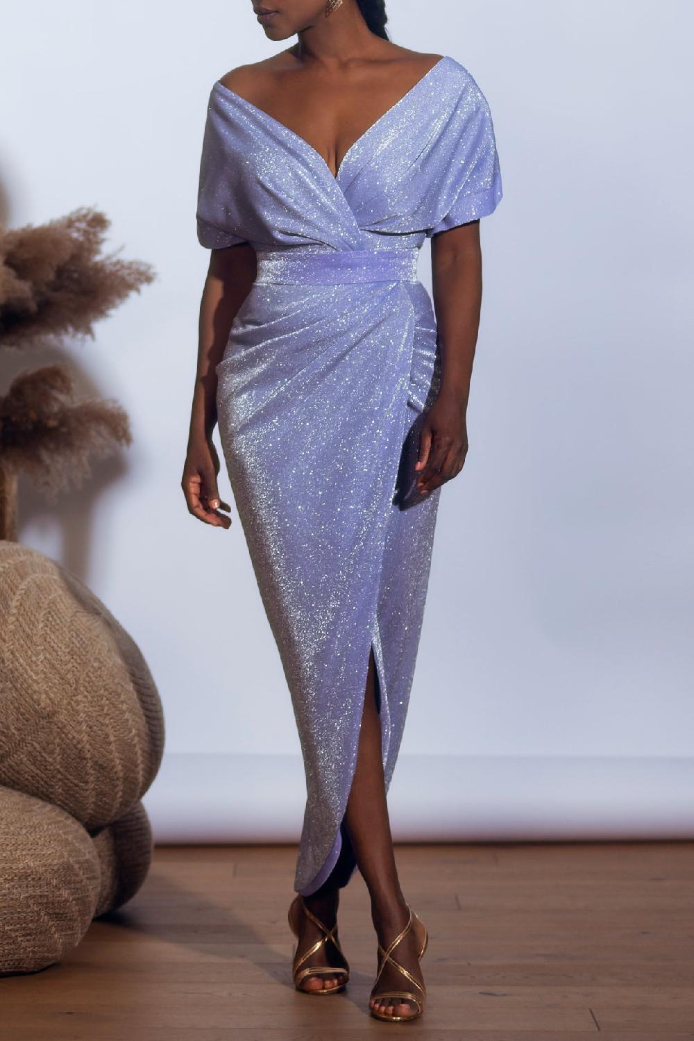 Rhea Costa Daphne Jersey Dress In Mauve