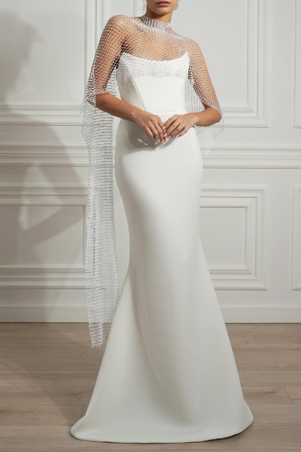 rhea costa Detachable Crystal Cape In White